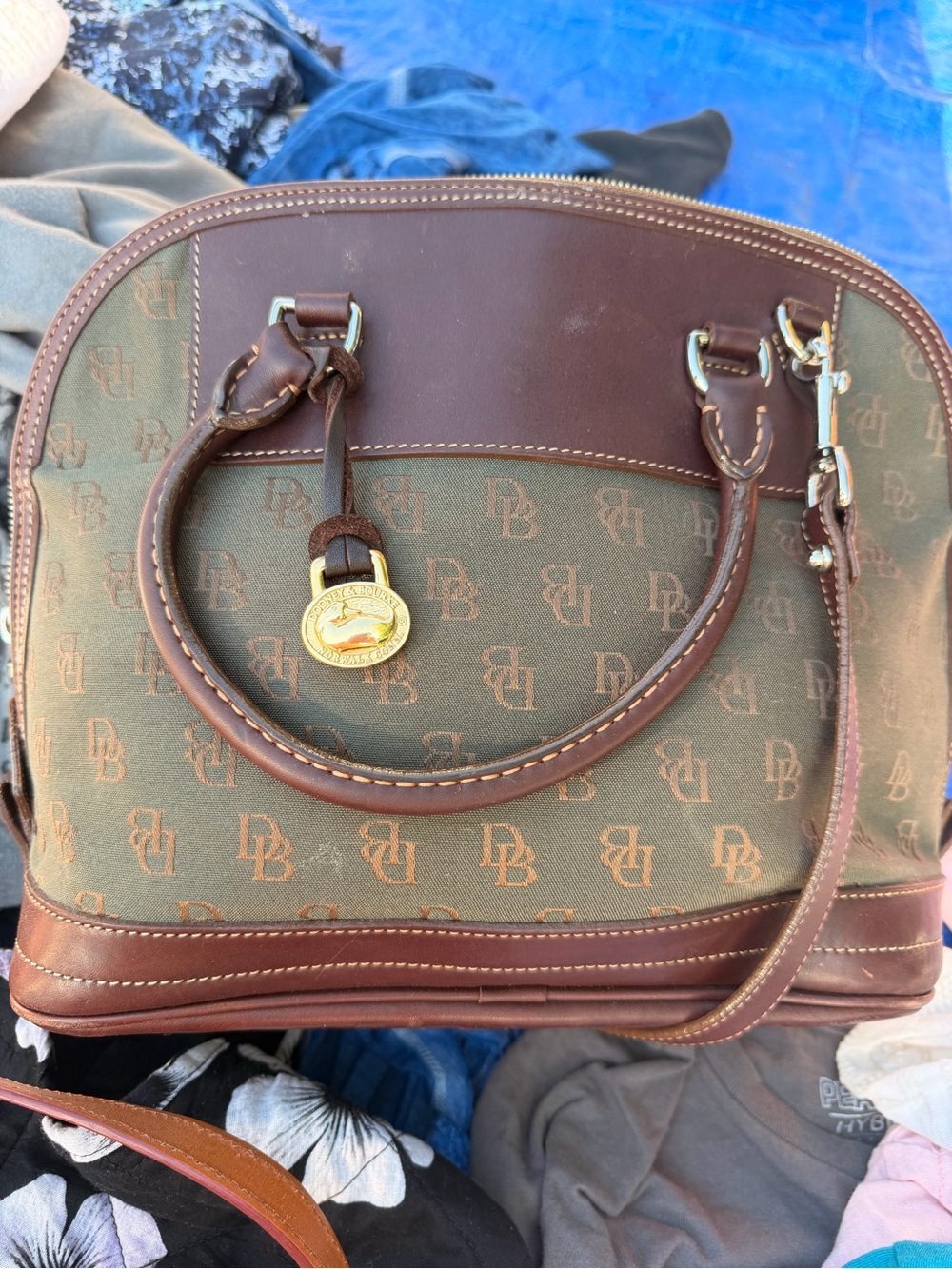 Dooney & Bourke Brown and Olive Signature Dome Satchel Bag